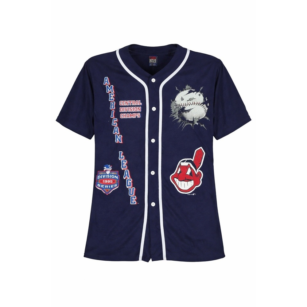 Vintage 1995 Cleveland Indians Division Champs Baseball Jersey Navy Men‎ Medium